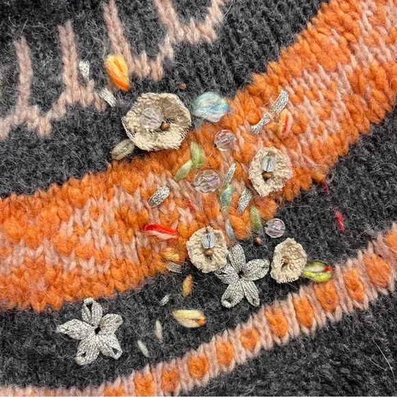 FREE PEOPLE Gray Orange Fair Isle Nordic Wool Blend
Sweater Size Large - Picture 5 of 13